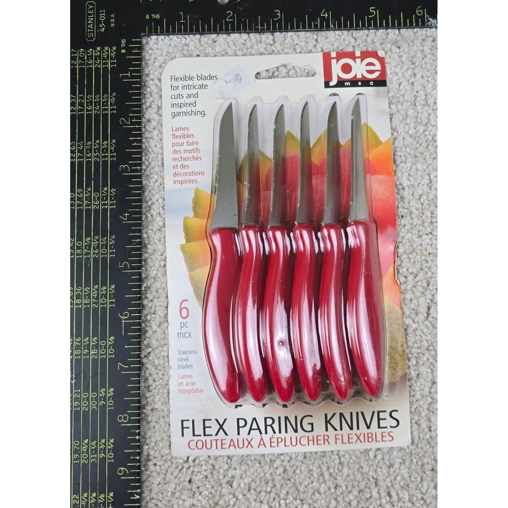 Joie Flex Paring Knives 6 Piece Red Stainless Steel Flexible Blades